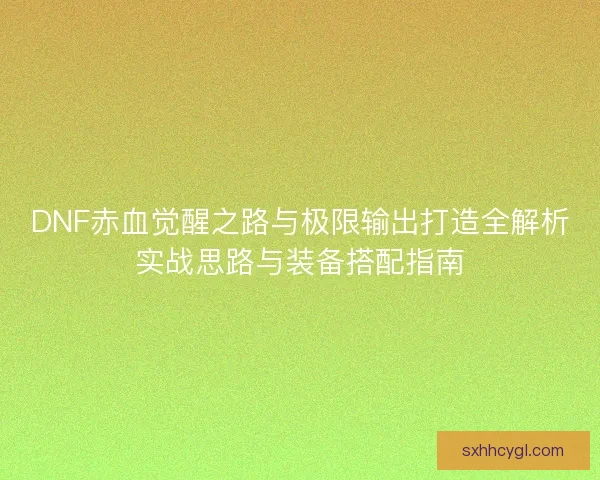 DNF赤血觉醒之路与极限输出打造全解析实战思路与装备搭配指南
